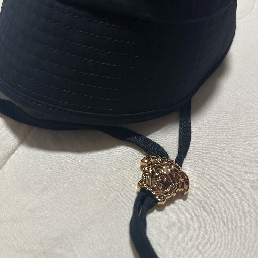 Versace Black Hat with Gold Medusa Detail